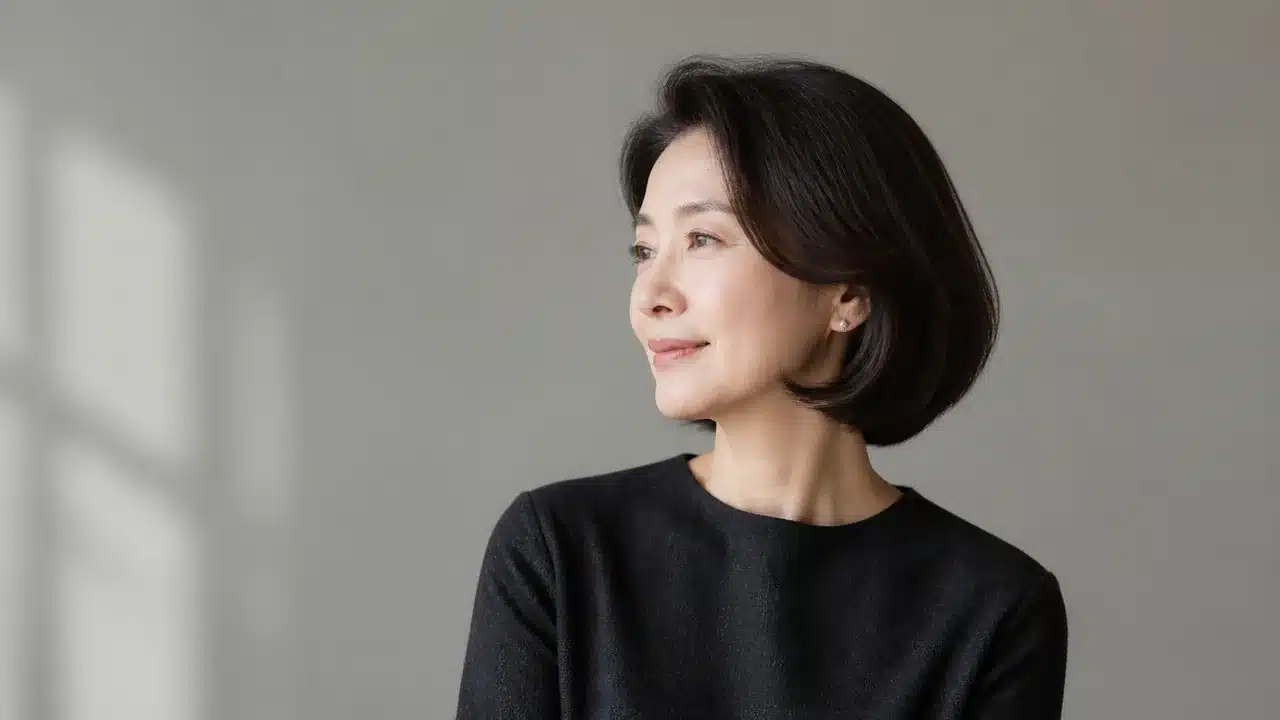 자연스러운 볼륨을 살린 턱선 단발 헤어스타일