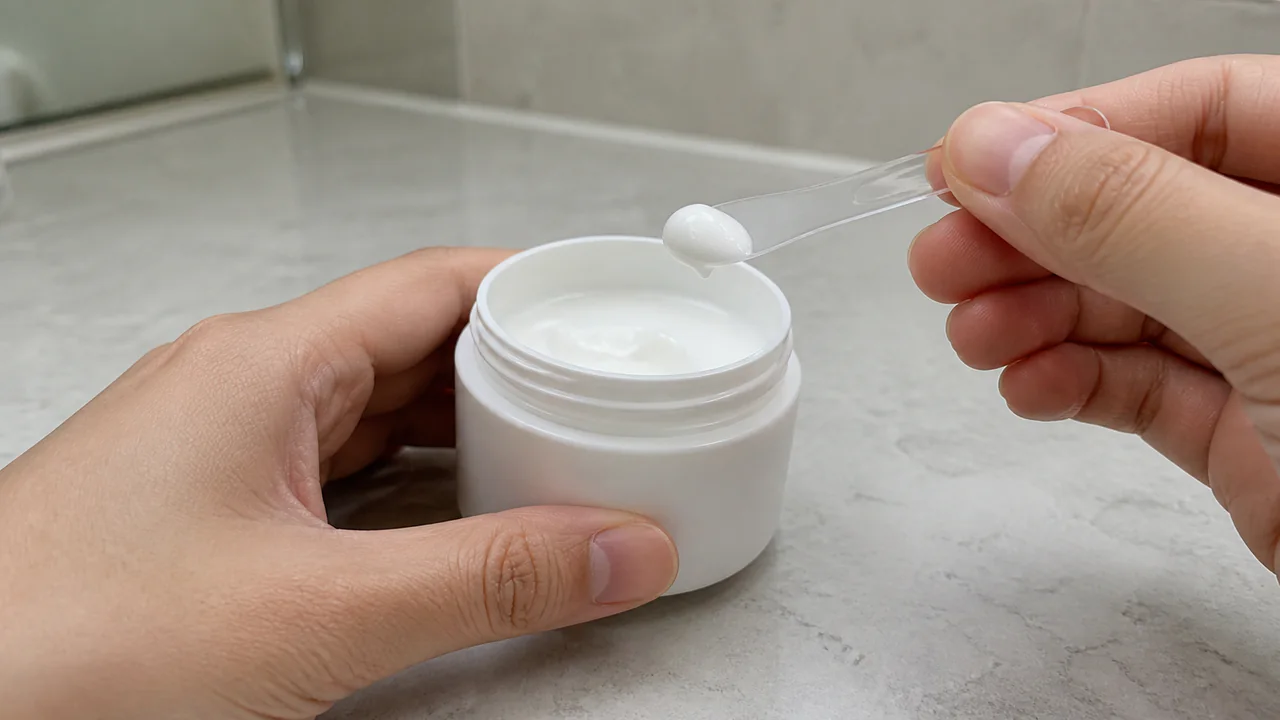 크림을 위생적으로 덜어 사용하는 실제 상황 이미지
