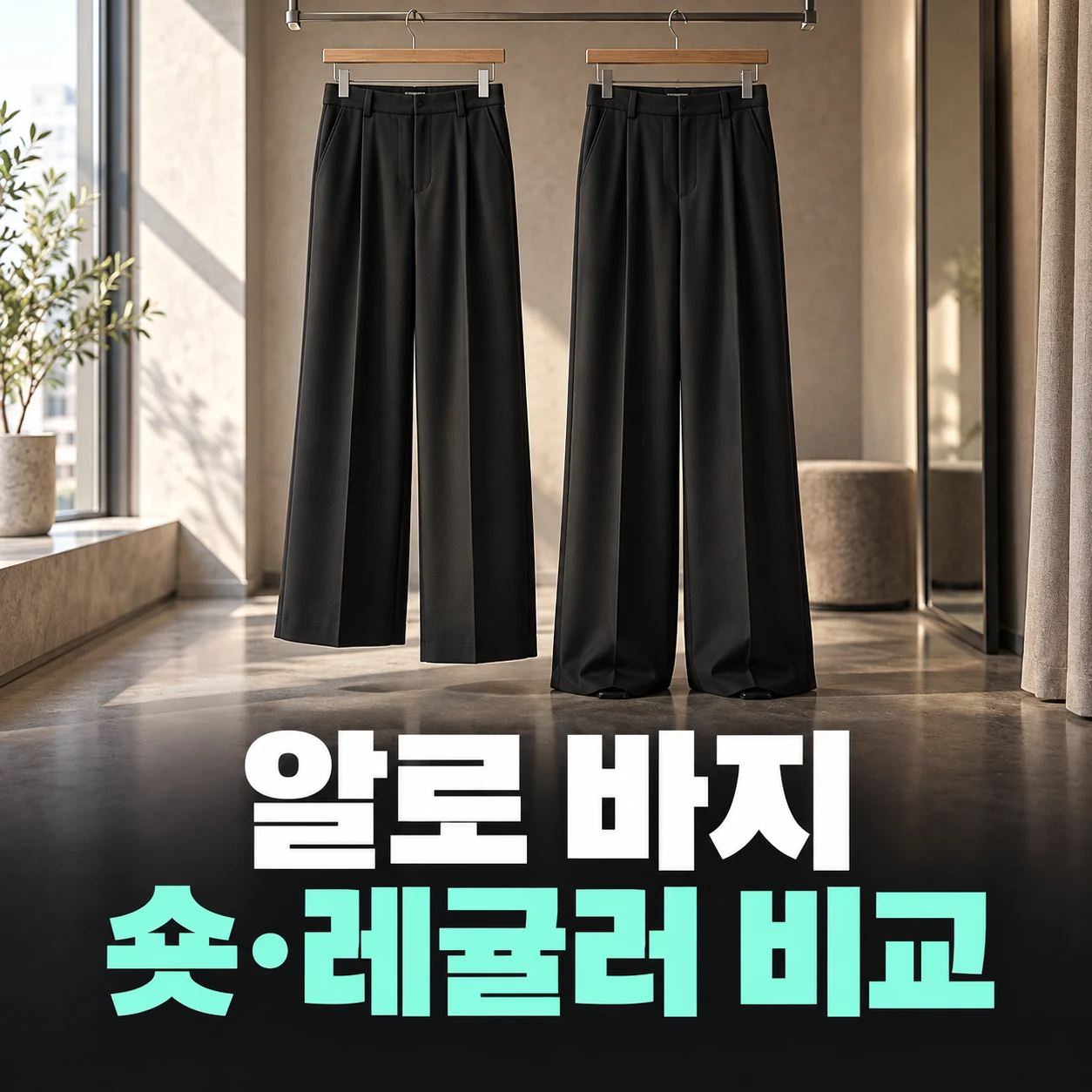 알로 바지 사이즈｜XS·S와 숏·레귤러 기장 비교 — 주제 설명용 연출 이미지