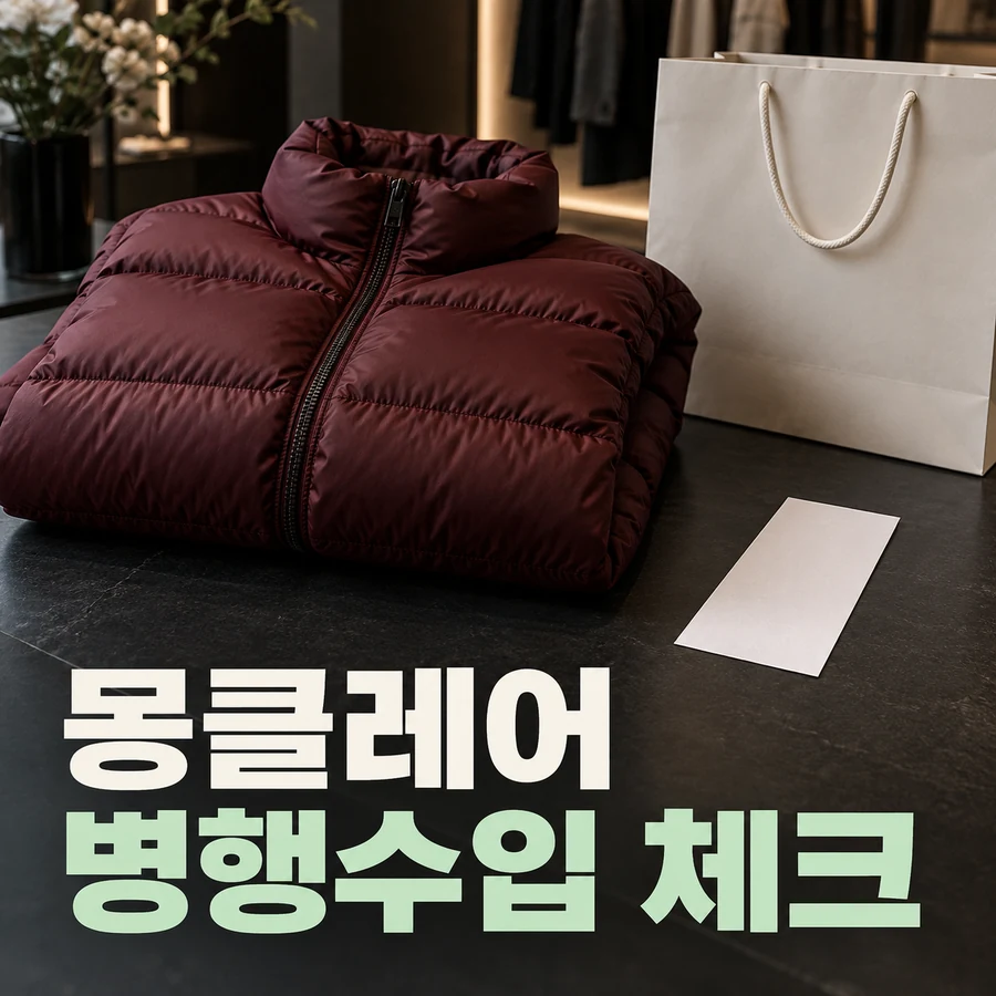 병행수입 구매 조건을 설명하는 패딩과 영수증 이미지